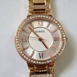 LADY FOSSIL WITH RHINE STONE BEZEL AND BANDS,NEW BATTERY,LIKE NEW